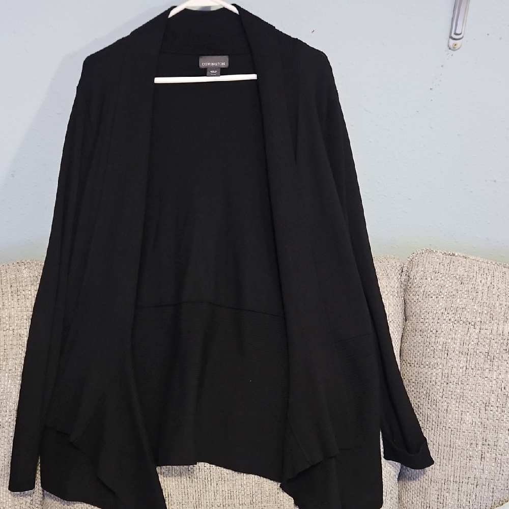 Covington Elegant Black Draped Cardigan